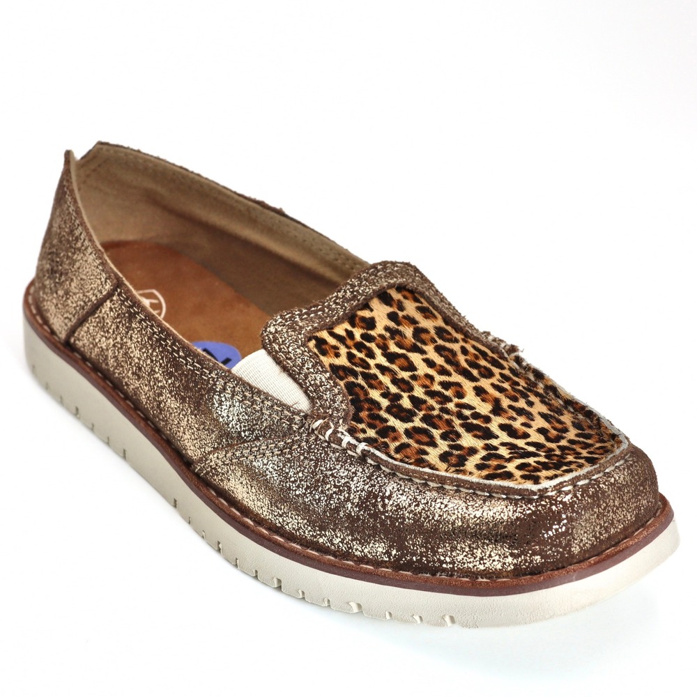 Ariat Cruiser Loafers Womens 7.5 Bronze Leopard Calf Hair Western Slip On Shoes